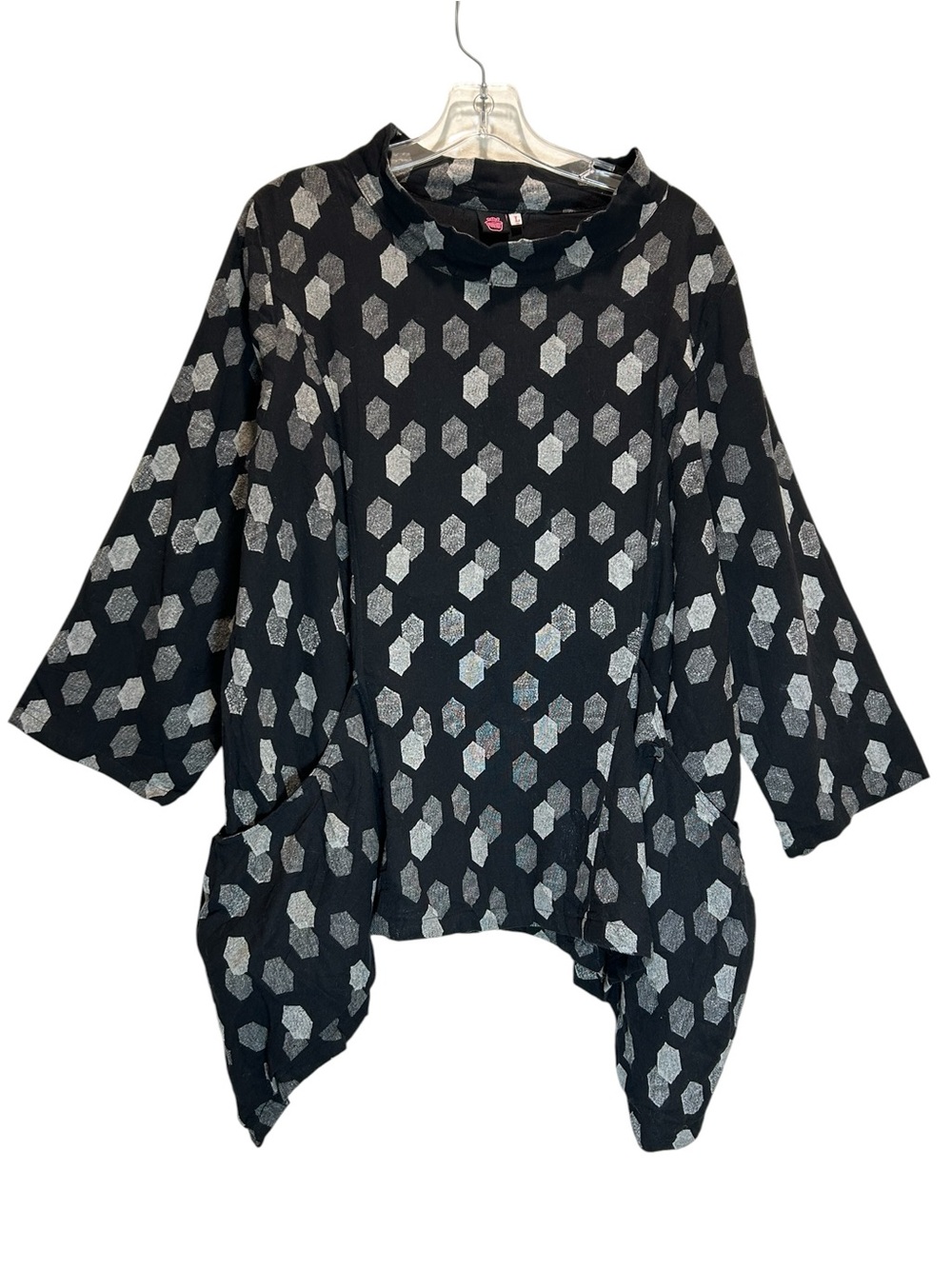 Cupcake International Black & Gray Cotton Mock Neck Lagenlook Boho Tunic - Large
